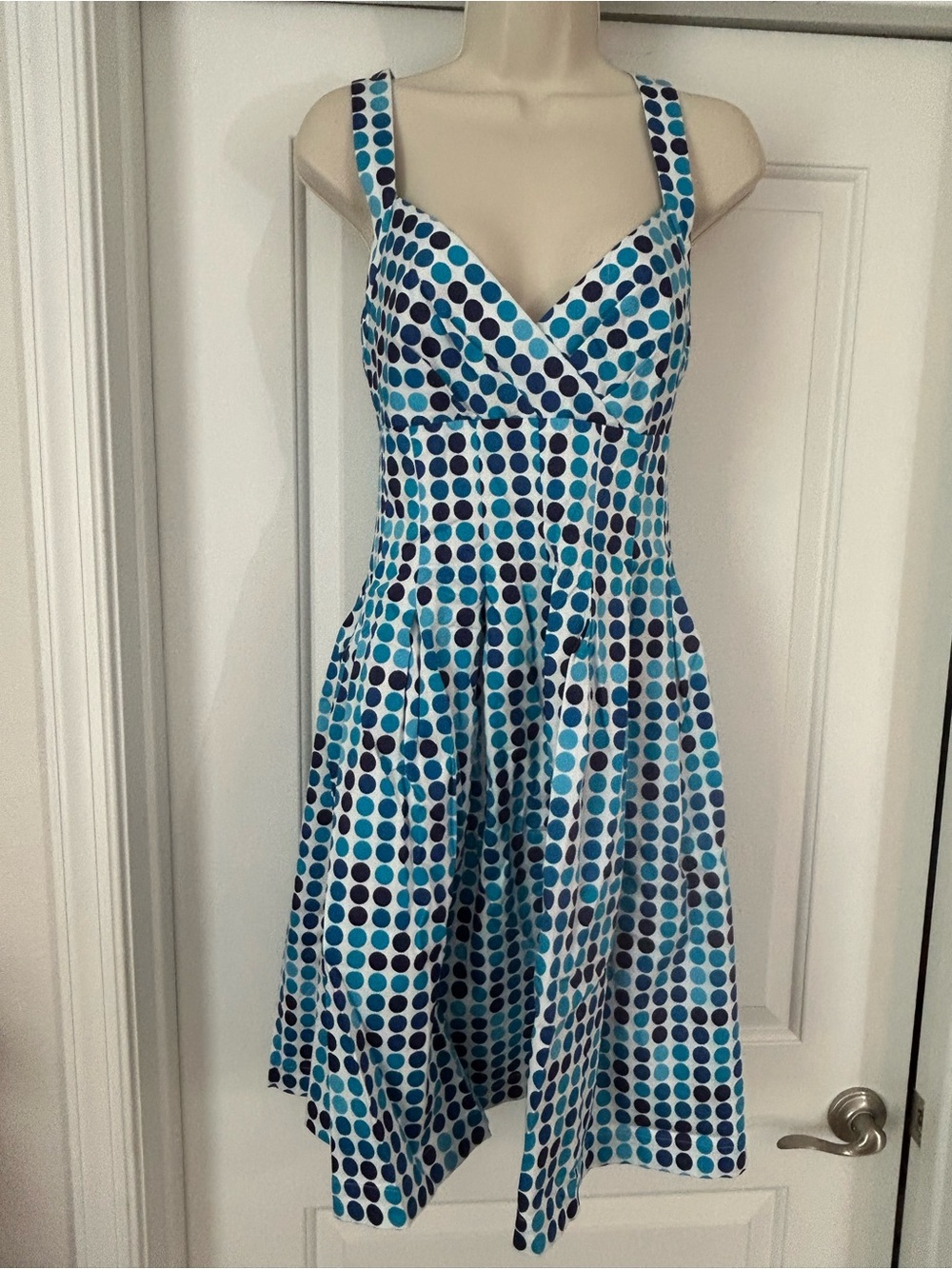 Calvin Klein Blue Polka Dot Fit-and-Flare Midi Dress